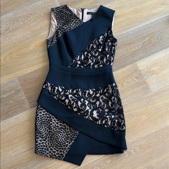 BCBGMaxAzria Dalia Black and Nude Lace Mini Dress - Picture 1 of 10